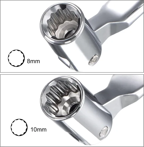 Miniatura 4 de uxcell Llave de cabeza flexible de 12 puntos, extremo de caja giratoria doble métrica de 0.315 in x 0.394 in, rotación CR-V de 180 grados