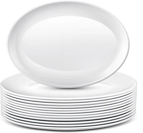Dandat 12 Piezas Bandejas Grandes para Servir Ovaladas Platos Blancos Bandeja de Servir para Boda Fiesta Restaurante Casa Bistec, Taco, Sushi,