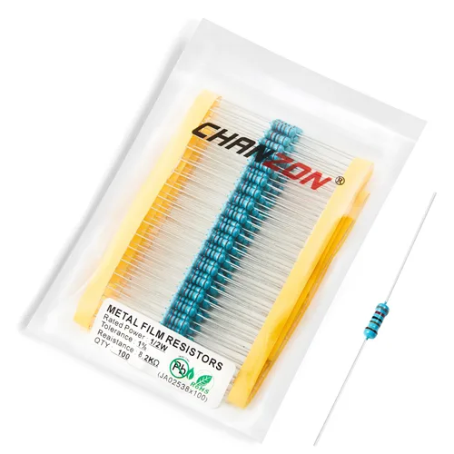 Miniatura 23 de Chanzon - 100 resistencias de película metálica 1/2 W (0.5 W) 10 Ω ohmios ±1% de tolerancia 10R MF, resistencias de agujero pasante con limitación