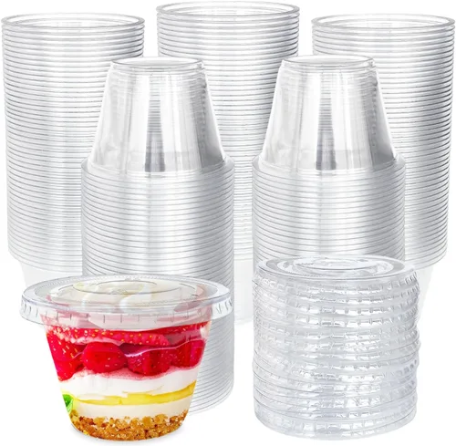 Miniatura 10 de Tiaiidi Vasos de plástico transparentes con tapas, 6 onzas - Juego de 50 Mini vasos de postre con tapas de cúpula (sin agujero), vasos desechables