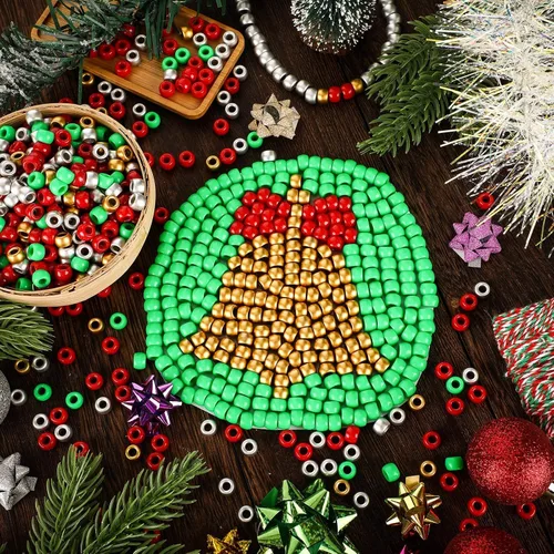 Miniatura 4 de WILLBOND 1200 piezas surtidas de cuentas de pony navideñas 4 colores cuentas para el cabello de las fiestas cuentas para joyería artesanal pulseras