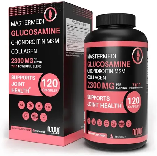 mastermedi Cápsulas de colágeno glucosamina condroitina MSM – Fórmula de apoyo articular de 2300 mg – con cúrcuma, boswellia, ácido hialurónico –