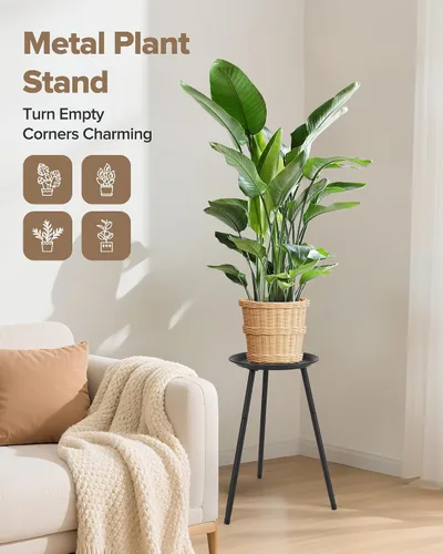 Miniatura 3 de Soporte alto para plantas de interior, soportes de metal para plantas de interior de mediados de siglo, mesa de altura ajustable para macetas