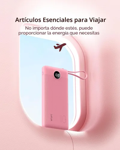 Miniatura 6 de VRURC Cargador de teléfono portátil, cargador portátil de viaje con 4 cables, 5 salidas 2 entradas banco de energía USB C delgado, cables integrados