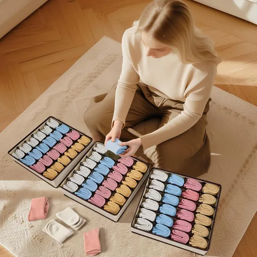 Miniatura 3 de Paquete de 4 organizadores de calcetines, divisor grande para cajones de calcetines, almacenamiento de ropa interior, 24 celdas, organizadores