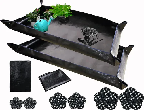 2 tapetes de trasplante para trasplante de plantas de interior y control de desorden, 43 x 29 pulgadas, impermeable, tapete plegable de trabajo de