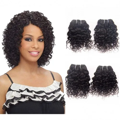 Miniatura 11 de Extensiones de cabello humano brasileño ondas profundas 4 paquetes 50 g 20 cm 10A rizado corto y esponjoso, onda profunda cosida en remmy, cabello