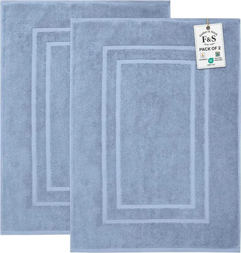 Miniatura 8 de Feather & Stitch - 2 tapetes de baño tipo toalla (30 x 21 pulgadas), tapetes de baño de rizo 100% algodón, tapetes para el suelo de la ducha