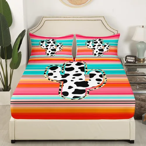 Miniatura 3 de Manfei Juego de sábanas de cactus tamaño individual, juego de ropa de cama de cactus con estampado de vaca para niños, niñas, adolescentes