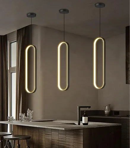 Miniatura 26 de Candelabros LED modernos para entrada de vestíbulo, techo alto, lámparas de escalera largas, regulables, montaje empotrado, alto recibidor, Negro