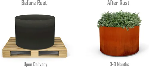 Miniatura 2 de Construye tu propia maceta de acero Corten – Elige tamaño, fondo, drenaje 12 a 48 pulgadas de diámetro Maceta redonda personalizada de acero