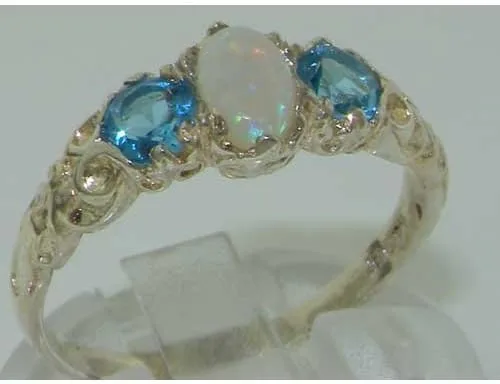 Miniatura 5 de Anillo de plata de ley 925 auténtica auténtica ópalo y topacio azul para mujer