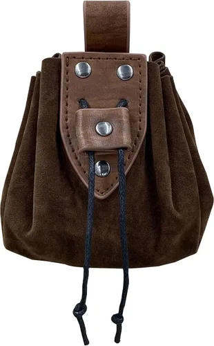 HiiFeuer Bolsa de cuero sintético medieval vintage con cordón, monedero portátil de la Edad Media, bolsa de remaches para cinturón bolsa de dados
