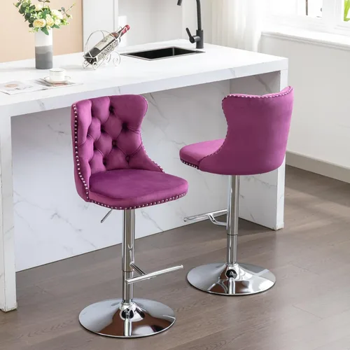 Miniatura 39 de Aoowow Juego de 2 taburetes de bar giratorios, taburetes de bar ajustables con respaldo de terciopelo copetudo, sillas de bar modernas tapizadas
