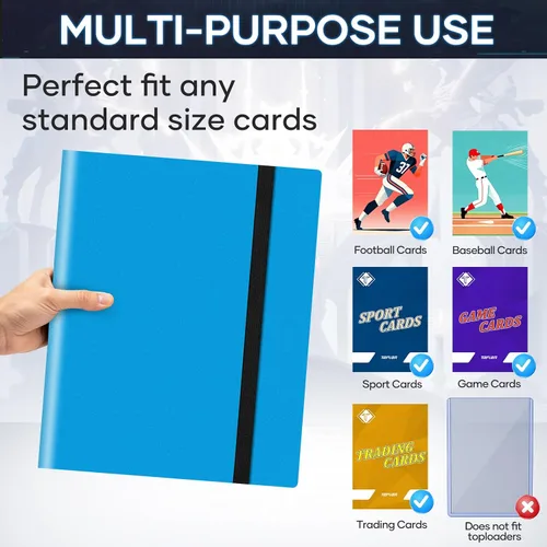 Miniatura 6 de Carpeta de Cartas Coleccionables, Carpeta de Álbum de Cartas Libro Compatible con MTG Béisbol Fútbol Americano Tarjetas Deportivas, Carpeta de Azul