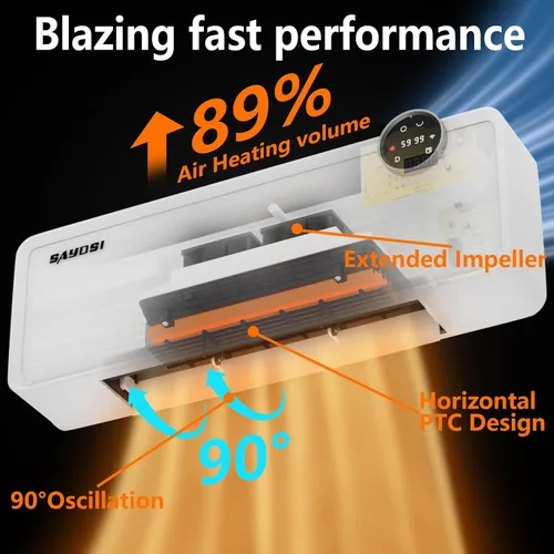 Miniatura 3 de Calentador de pared, calentador eléctrico de 1500 W para dormitorio, oficina, sala de estar, espacio de hasta 1200 pies cuadrados