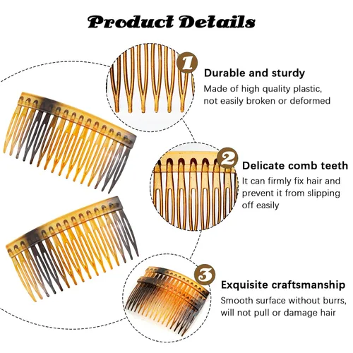 Miniatura 3 de RETON 28 pinzas para el cabello y peines de plástico antideslizantes para cabello grueso o fino de mujer (negro, café, transparente)