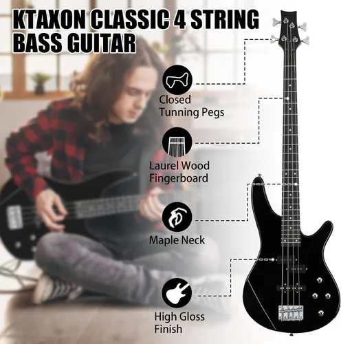 Miniatura 7 de Ktaxon Guitarra Bajo Eléctrica de 4 Cuerdas con Amplificador de 20 W, Pastilla Tipo PJ, Mástil de Arce Secado Naturalmente al Aire, Diapasón