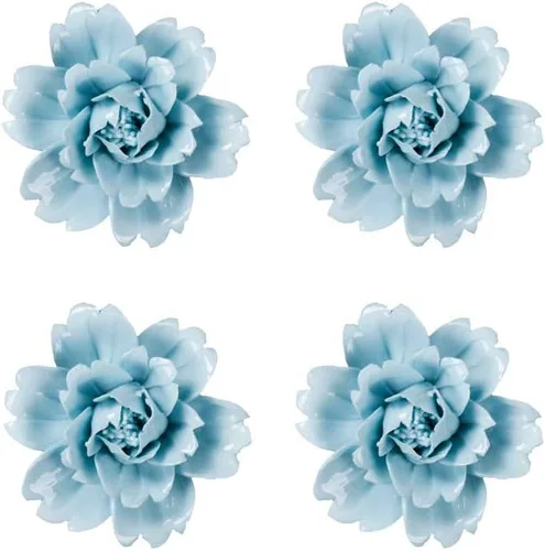 Insiswiner - Escultura de flores de cerámica hecha a mano para colgar en la pared, decoración 3D, peonía azul