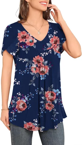 Miniatura 2 de LAOLASI Blusa casual de verano para mujer, manga corta, cuello en V, holgada, para ocultar el vientre