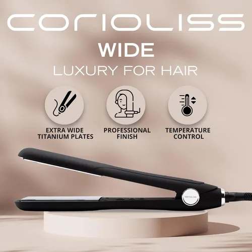 Miniatura 2 de Corioliss Plancha de pelo profesional extra ancha para mujer, planchas de titanio, color negro, suave al tacto Wide