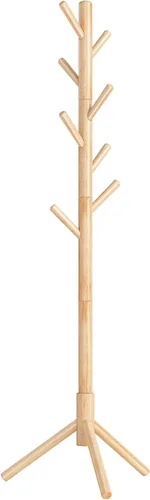 VASAGLE Perchero de madera maciza, perchero en forma de árbol con 8 ganchos, 3 opciones de altura, para ropa, sombreros, bolsos, sala de estar,
