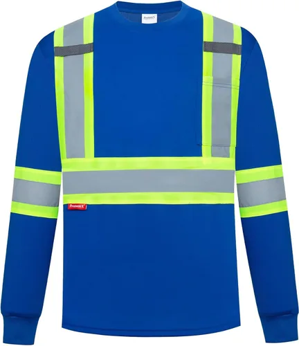 Miniatura 12 de ProtectX Camisas de manga larga de alta visibilidad, camiseta de seguridad reflectante de alta visibilidad para hombres y mujeres, camisa de Azul