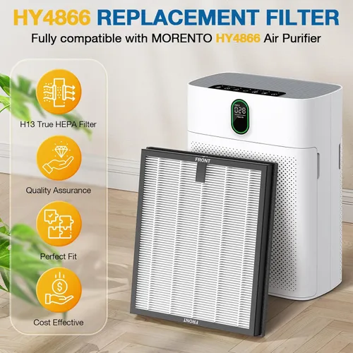 Miniatura 2 de Paquete de 2 filtros de repuesto HY4866 para purificador de aire MORENTO/WESTHEY HY4866 y purificador de aire YIOU M1, filtro H13 True HEPA 3 en 1