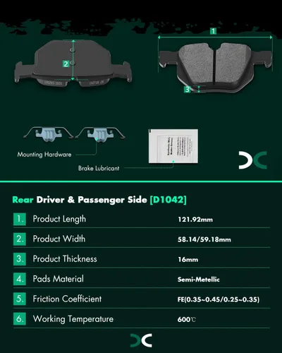 Miniatura 3 de SCITOO Kit de pastillas de freno semimetálicas D1042 - Ajuste trasero para BMW 525i/530i/525xi, X5, 528i/535i xDrive, X6