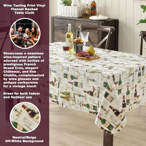 Miniatura 2 de Newbridge Mantel de vinilo con parte trasera de franela con impresión de cata de vinos, diseño de botellas de vino francesas y comerciantes