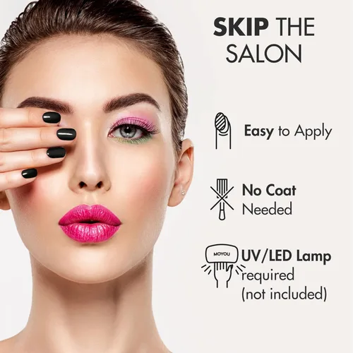 Miniatura 3 de MOYOU LONDON Tiras de uñas de gel semicuradas de color liso, 20 unidades. Envolturas de uñas de gel UV para manicura de calidad de salón, fácil