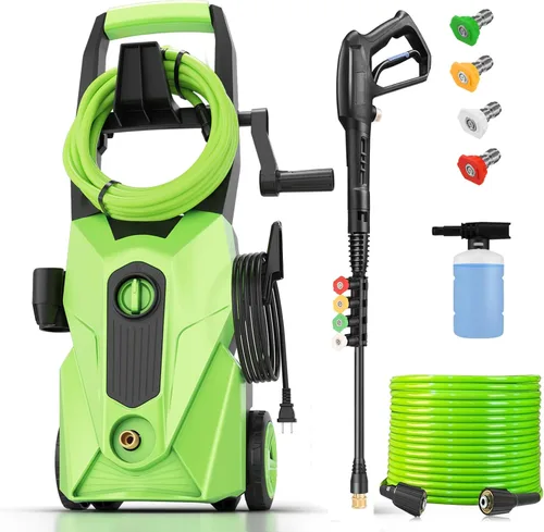 2025 Nuevo Limpiador a Presión 5000PSI, Limpiador de Potencia con Manguera de Extensión Resistente de 10m y 4 Boquillas, Compatible con Limpiadores