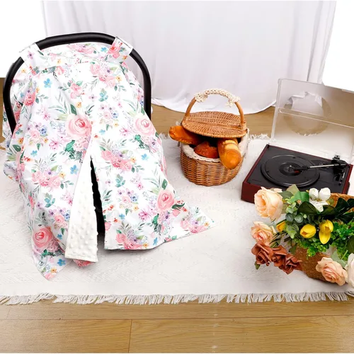 Miniatura 7 de Funda para Asiento de Carro de Bebé, Toldo de Asiento de Carro con Abertura Peekaboo de Primavera para Bebés Niñas y Niños, Fundas de Lactancia Flor