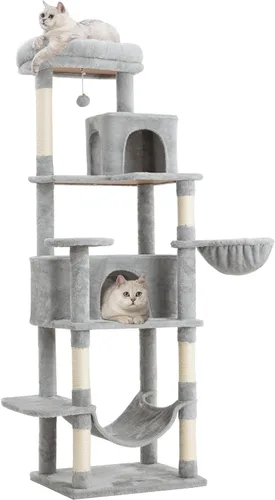 Miniatura 11 de Árbol para gatos, torre para gatos de 81 pulgadas de alto con poste rascador, condominio de felpa para gatos de varios niveles con 2 perchas, 2 Gris