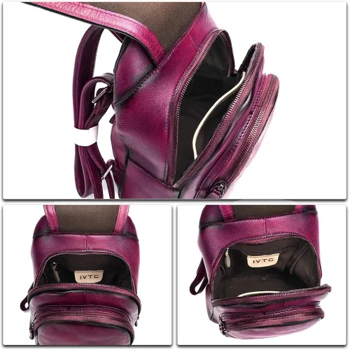 Miniatura 7 de Mochila de cuero para mujer, estilo vintage, hecha a mano, informal, pequeña mochila