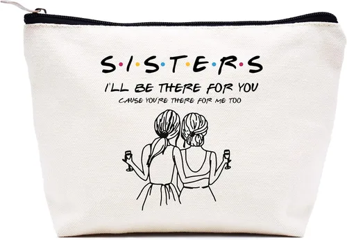 LIBIHUA Bolsa de maquillaje para mujer, bolsa de cosméticos regalos para ella, bolsa de viaje femenina, Beige natural, 22-hermanas voy a estar allí