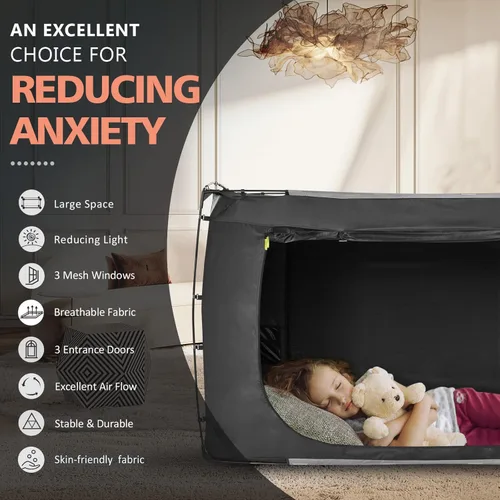 Miniatura 5 de RIYDH Tienda de campaña para cama tamaño individual XL para adultos y niños, diseño original, tienda de campaña portátil de ensueño para interiores