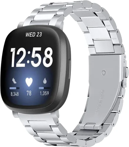 Miniatura 12 de Correa de acero inoxidable compatible con Fitbit Versa 4 / Fitbit Sense 2 / Fitbit Versa 3 / Fitbit Sense, correas de reloj de metal ajustables