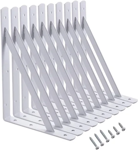 HOME MASTER HARDWARE Soportes de estante resistentes de 12 x 8 pulgadas, capacidad de carga: 600 libras, paquete de 10 soportes L de metal blanco
