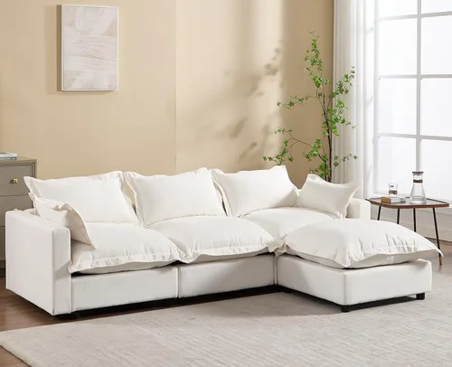 Miniatura 8 de chairus Sofá modular modular de 97 pulgadas con asiento profundo otomano movible, juego de sofá de lino con almohadas suaves en forma de L para sala