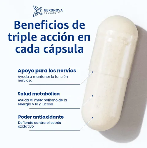 Miniatura 6 de Geronova Research Ácido R-lipoico Bio-Mejorado, dosis de 600 mg - Suministro de 2 meses - Ácido alfa lipoico R estabilizado con absorción mejorada