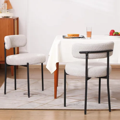 Miniatura 11 de Juego de 2 sillas de comedor negras, sillas de comedor modernas de mediados de siglo, respaldo curvado, sillas de comedor tapizadas redondas