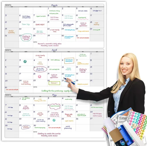 Miniatura 10 de Magneitc - Calendario de pared gigante laminado de dos meses de borrado en seco, 38 x 50 pulgadas, enorme pizarra blanca borrable vertical