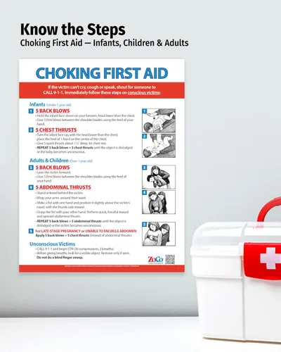 Miniatura 4 de ZOCO - Póster de primeros auxilios de asfixia - Instrucciones de maniobra Heimlich para bebés, niños y adultos - Laminado 17 x 22 - Letrero