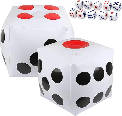 Dados inflables gigantes de 13 pulgadas, juego de 2 dados inflables gigantes para diversión al aire libre y 10 dados de 0.472 in para juegos amplios