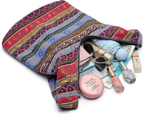 Miniatura 151 de Bolsa de hombro para mujer, de lona en estilo hippie/bohemio para llevar cruzada al hombro, disponible en diferentes colores y estampados