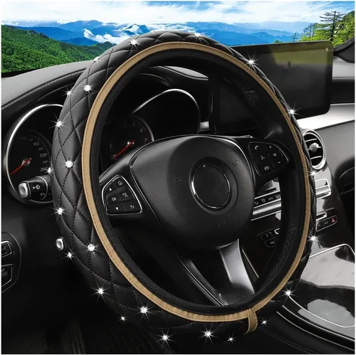 Funda de volante de coche brillante, protector de volante elástico de cuero antideslizante, accesorios de decoración de vehículo con diamantes