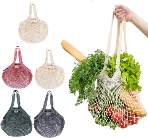 Lemonfilter Bolsas de malla para comestibles, paquete de 5 bolsas de compras reutilizables y lavables, bolsa de malla de algodón para productos con