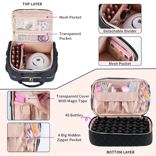 Miniatura 5 de VOFIpremiAm Estuche Organizador de Esmalte de Uñas Compatible con Lámpara de Uñas y 50 Botellas, Organizadores y Almacenamiento de Uñas