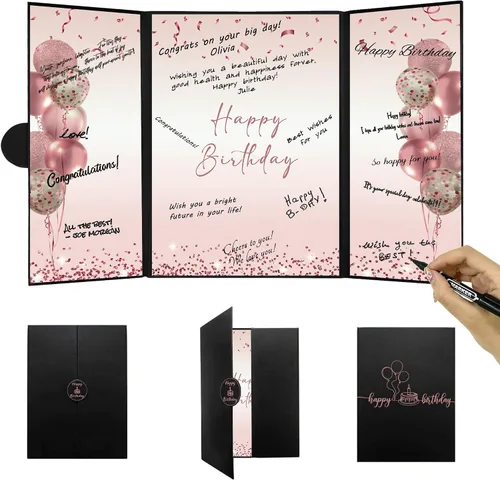 Miniatura 12 de DARUNAXY Decoraciones de Fiesta de Cumpleaños Negro Dorado, Libro de Visitas Alternativo Jumbo Feliz Cumpleaños para Hombres Mujeres Brindis por 30